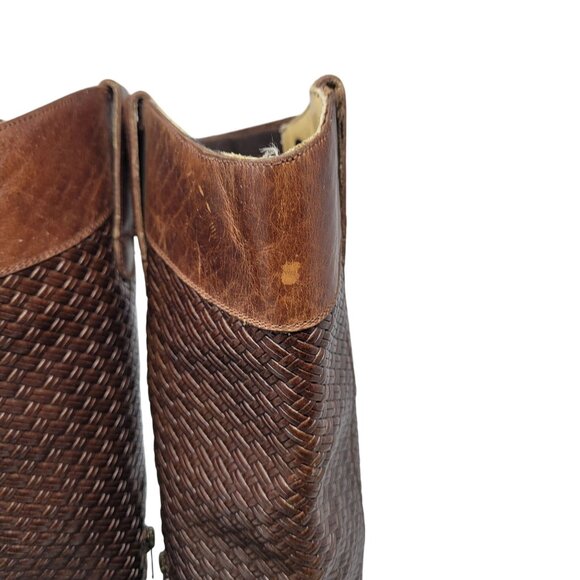 Vtg Stetson‎ Knee-High Brown Woven Leather Equestrian Boots Sz 8.5 Handmade - Picture 13 of 16